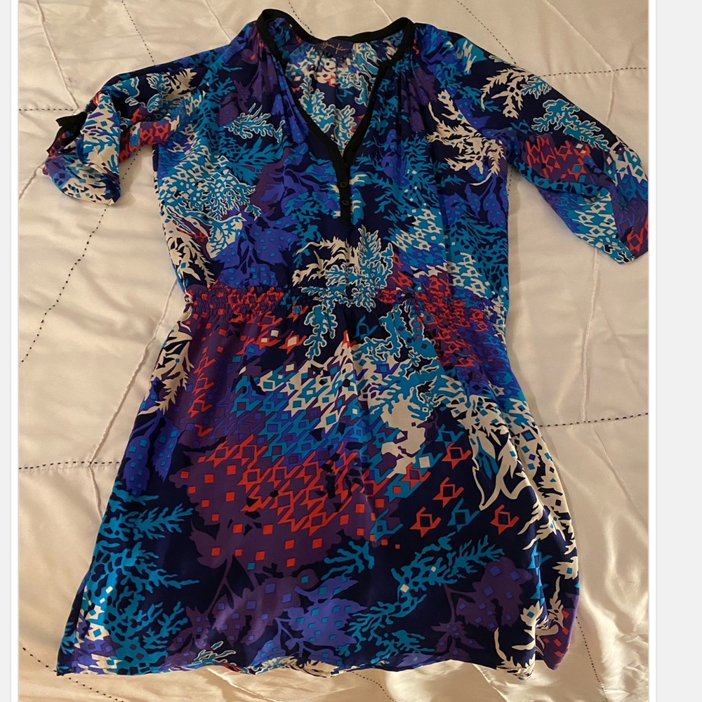 Colorful print long sleeve mini dress